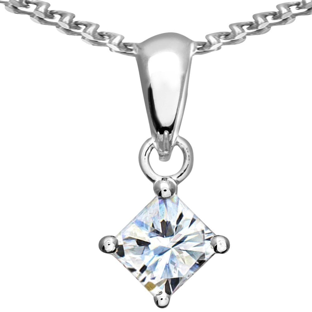 Platinum 0.75 Carat Natural Diamond Solitaire Princess  Pendant with Platinum Chain