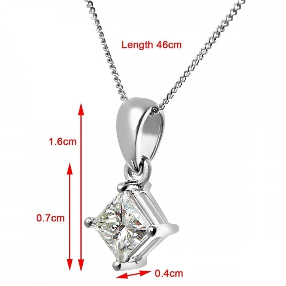 Platinum 0.75 Carat Natural Diamond Solitaire Princess  Pendant with Platinum Chain