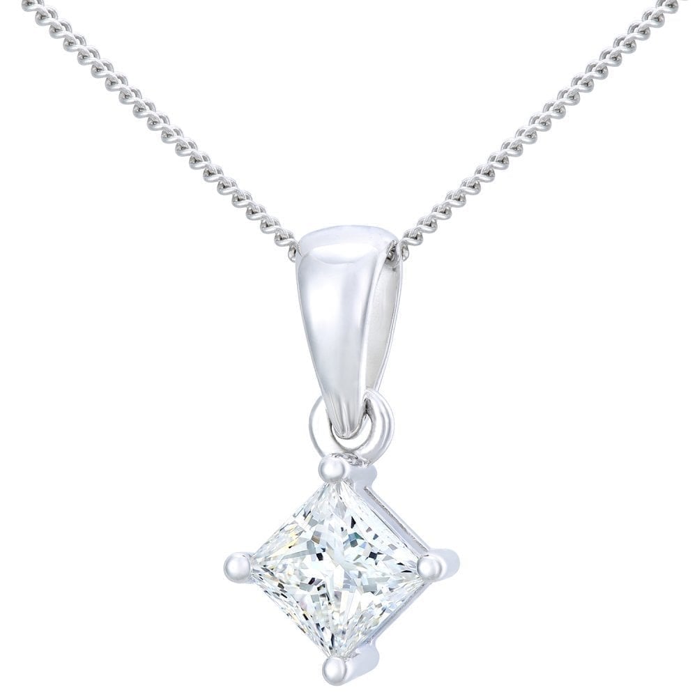 Diamond Solitaire Pendant Necklace 18ct White Gold | Prime Jewellery