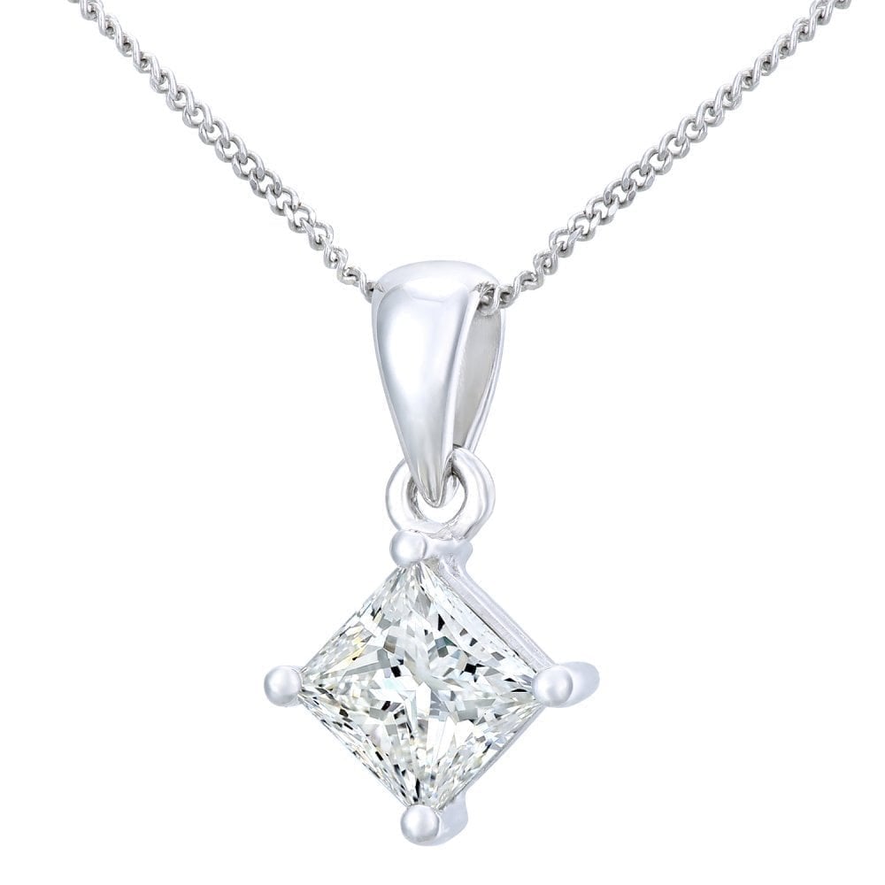 18ct White Gold 1 Carat Natural Diamond Solitaire Princess Pendant