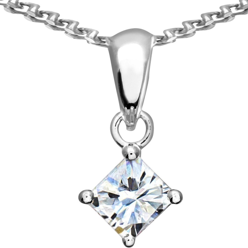 18ct White Gold 1 Carat Natural Diamond Solitaire Princess Pendant