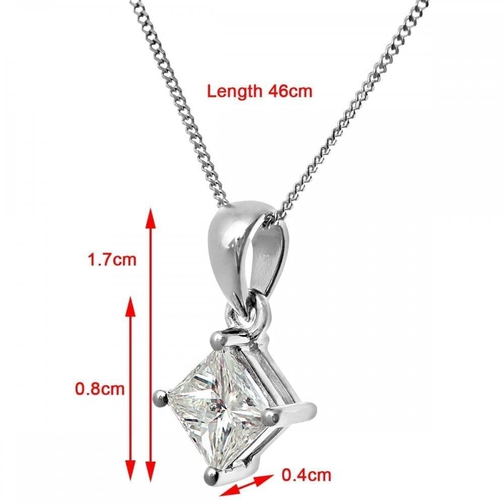 18ct White Gold 1 Carat Natural Diamond Solitaire Princess Pendant