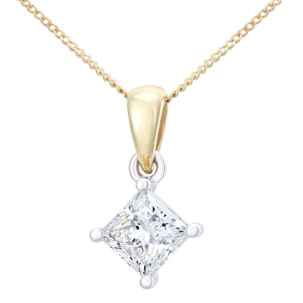 18ct Yellow Gold 1ct Diamond Princess Pendant with Chain