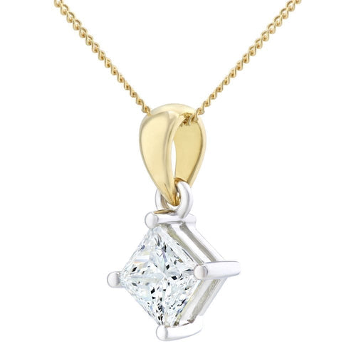 18ct Yellow Gold 1ct Diamond Princess Pendant with Chain