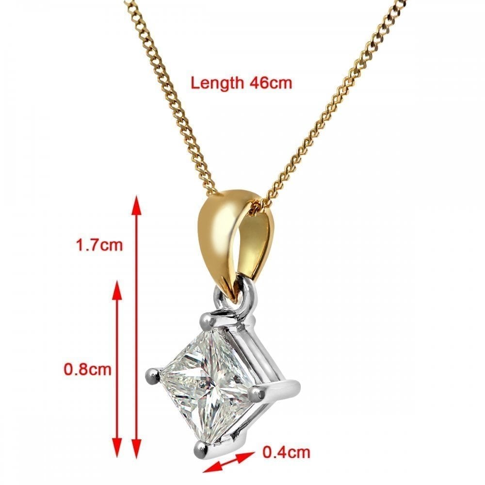 18ct Yellow Gold 1ct Diamond Princess Pendant with Chain