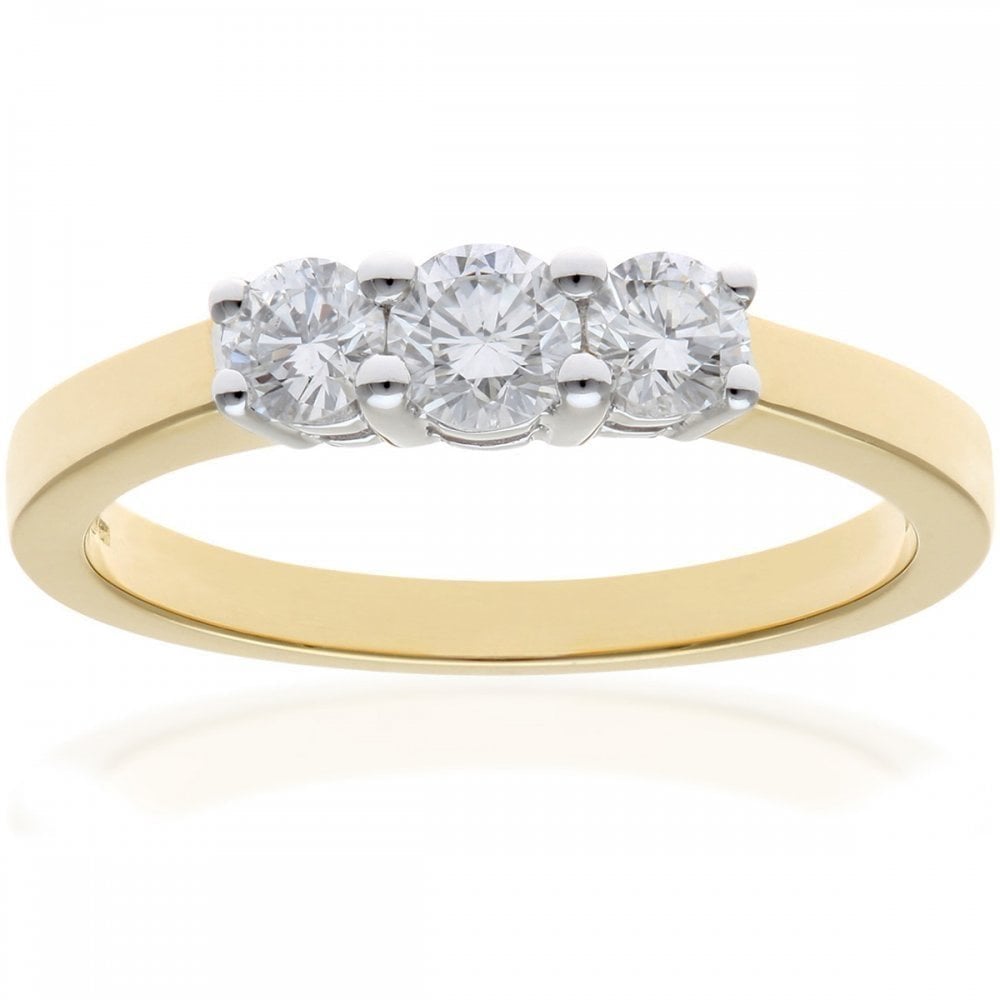 18ct Yellow Gold 0.50 Carat Natural Diamond Trilogy Ring