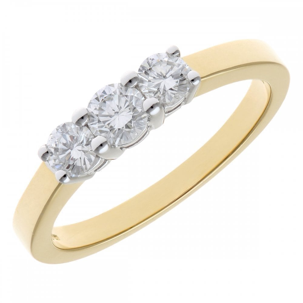 18ct Yellow Gold 0.50 Carat Natural Diamond Trilogy Ring