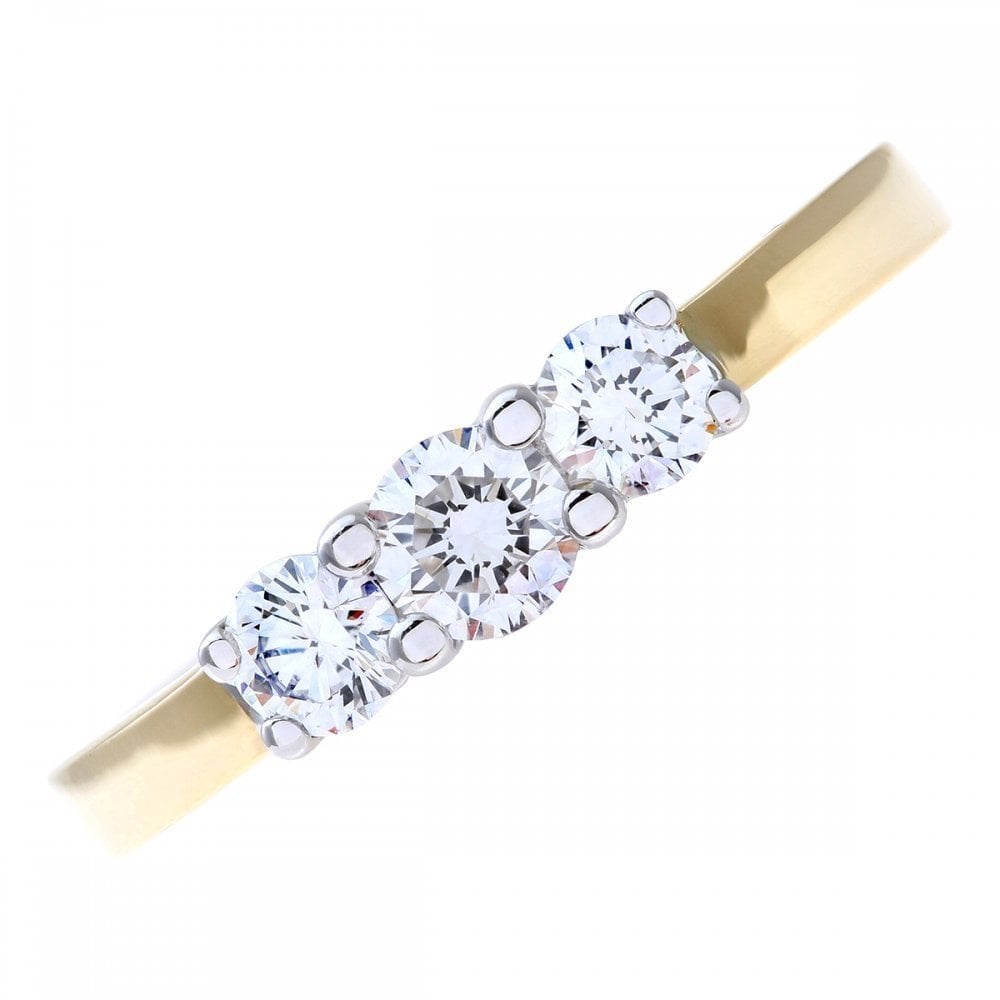 18ct Yellow Gold 0.50 Carat Natural Diamond Trilogy Ring