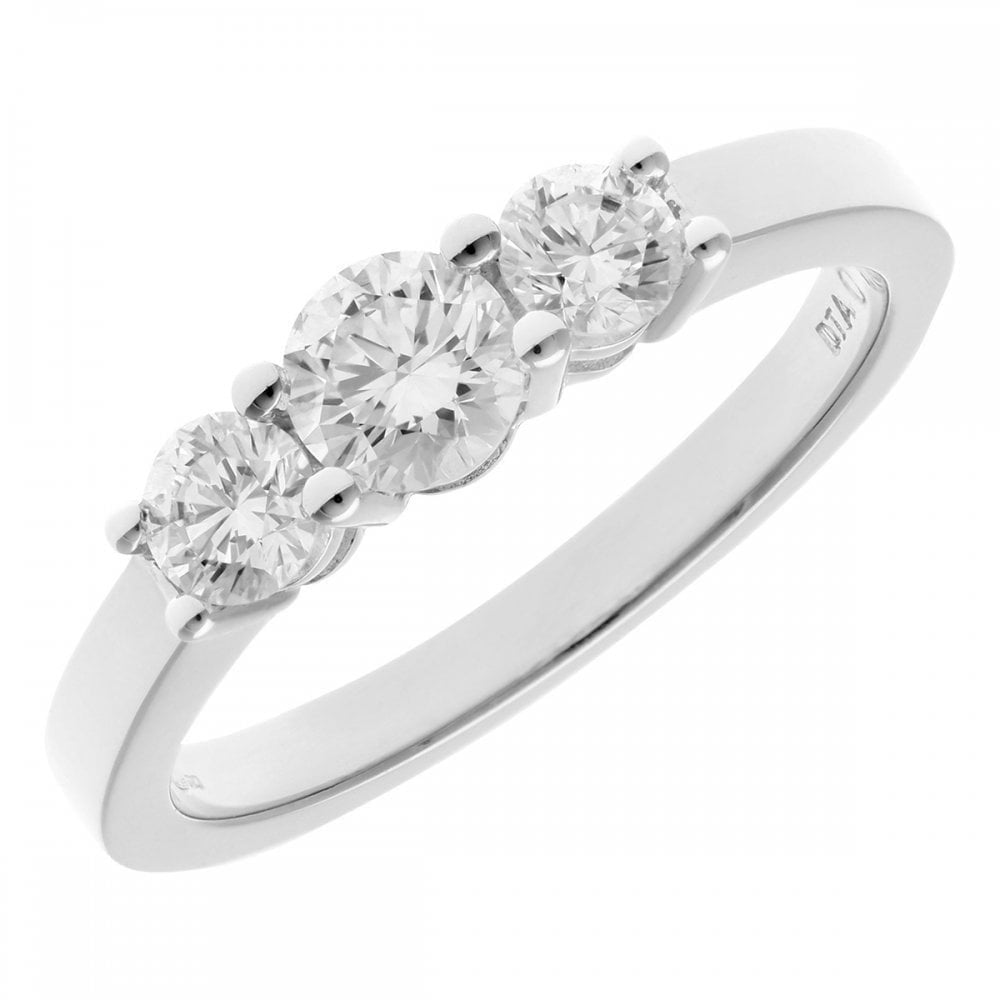18ct White Gold 0.75 Carat Natural Diamond Trilogy Ring