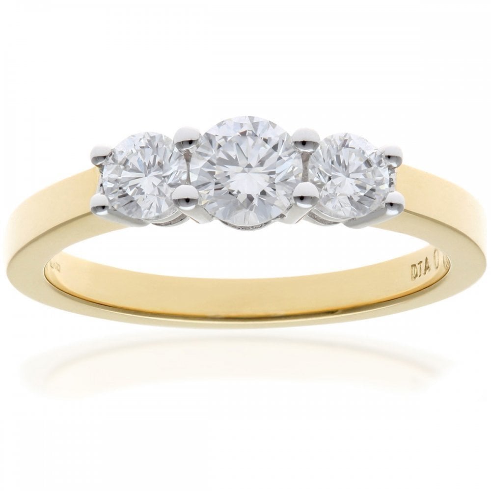 18ct Yellow Gold 0.75 Carat Natural Diamond Trilogy Ring