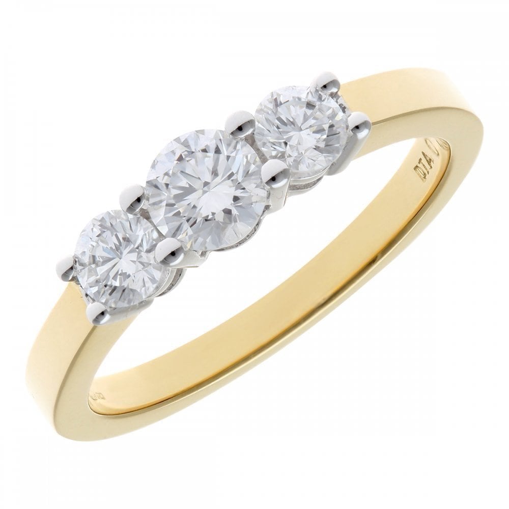 18ct Yellow Gold 0.75 Carat Natural Diamond Trilogy Ring