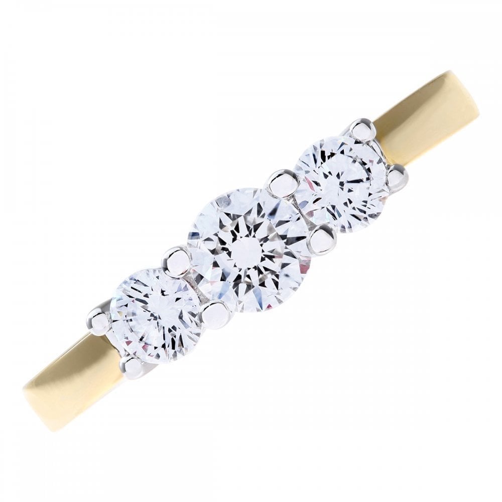 18ct Yellow Gold 0.75 Carat Natural Diamond Trilogy Ring