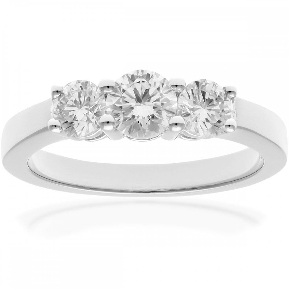 18ct White Gold 1 Carat Natural Diamond Trilogy Ring