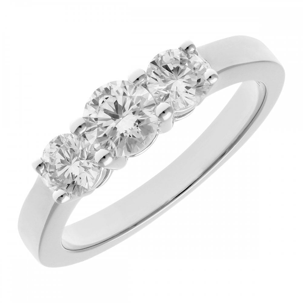 18ct White Gold 1 Carat Natural Diamond Trilogy Ring