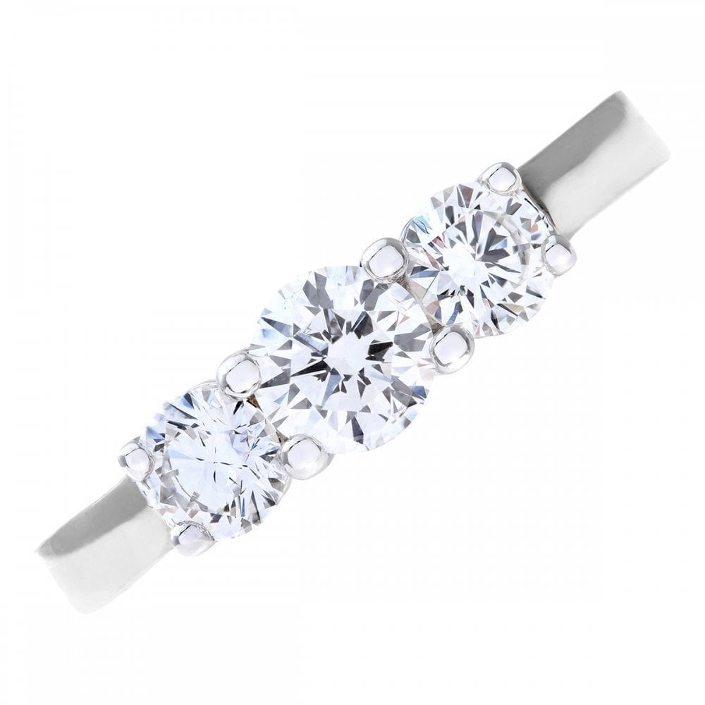 18ct White Gold 1 Carat Natural Diamond Trilogy Ring