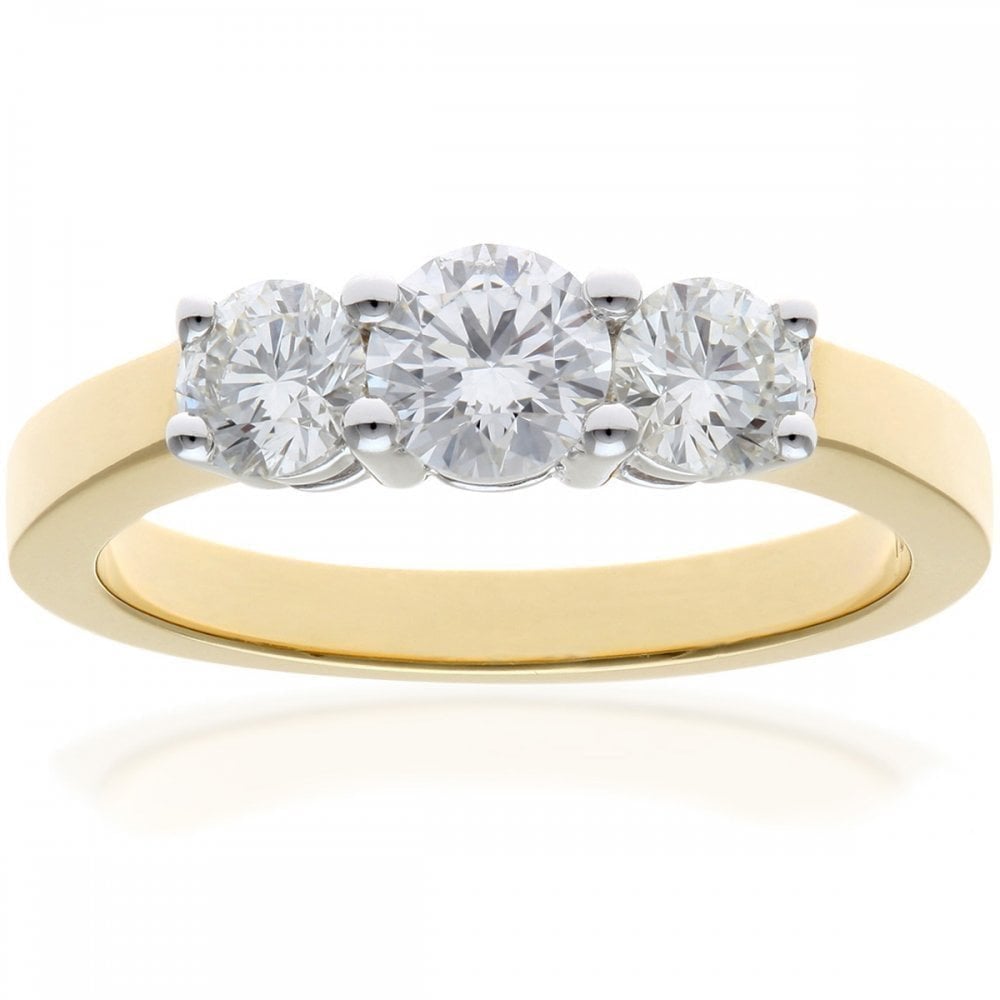 18ct Yellow Gold 1 Carat Natural Diamond Trilogy Ring