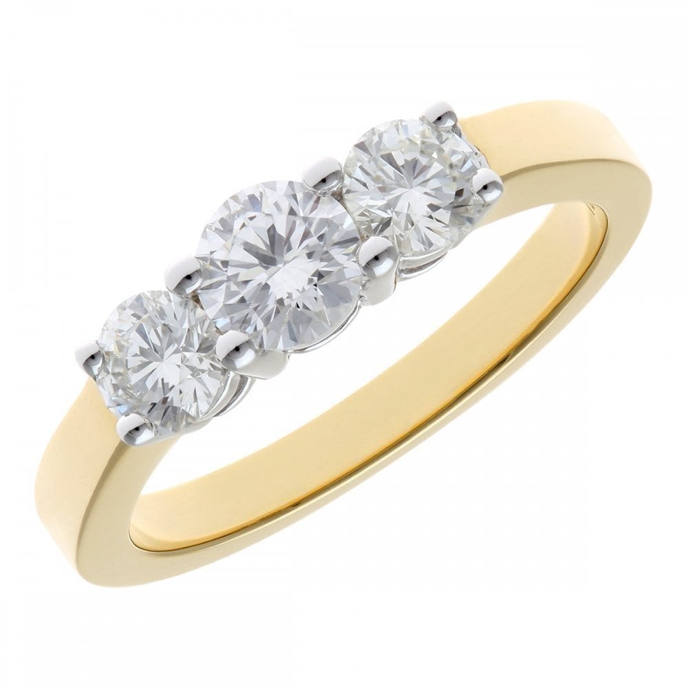 18ct Yellow Gold 1 Carat Natural Diamond Trilogy Ring