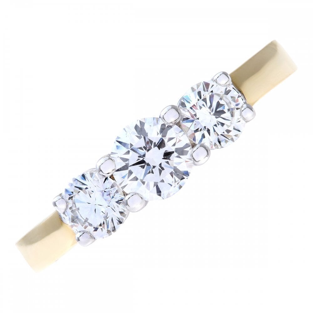 18ct Yellow Gold 1 Carat Natural Diamond Trilogy Ring