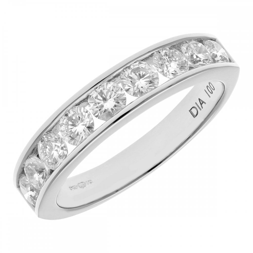 Platinum 1 Carat Natural Diamond Channel Set Eternity Band Ring
