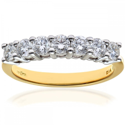 18ct Yellow Gold 0.75 Carat Natural Diamond 7 Stone Eternity Ring