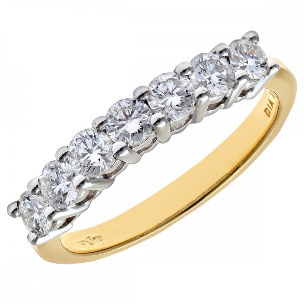 18ct Yellow Gold 0.75 Carat Natural Diamond 7 Stone Eternity Ring
