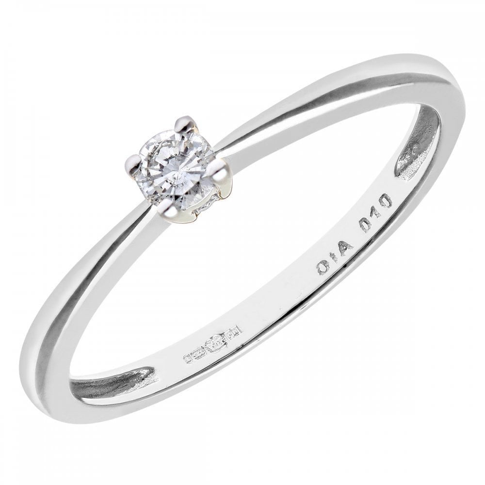 9ct White Gold Natural Diamond Solitaire Engagement Ring Round Brilliant