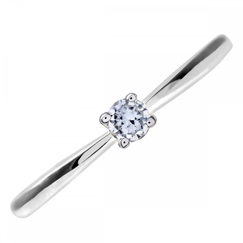 9ct White Gold Natural Diamond Solitaire Engagement Ring Round Brilliant
