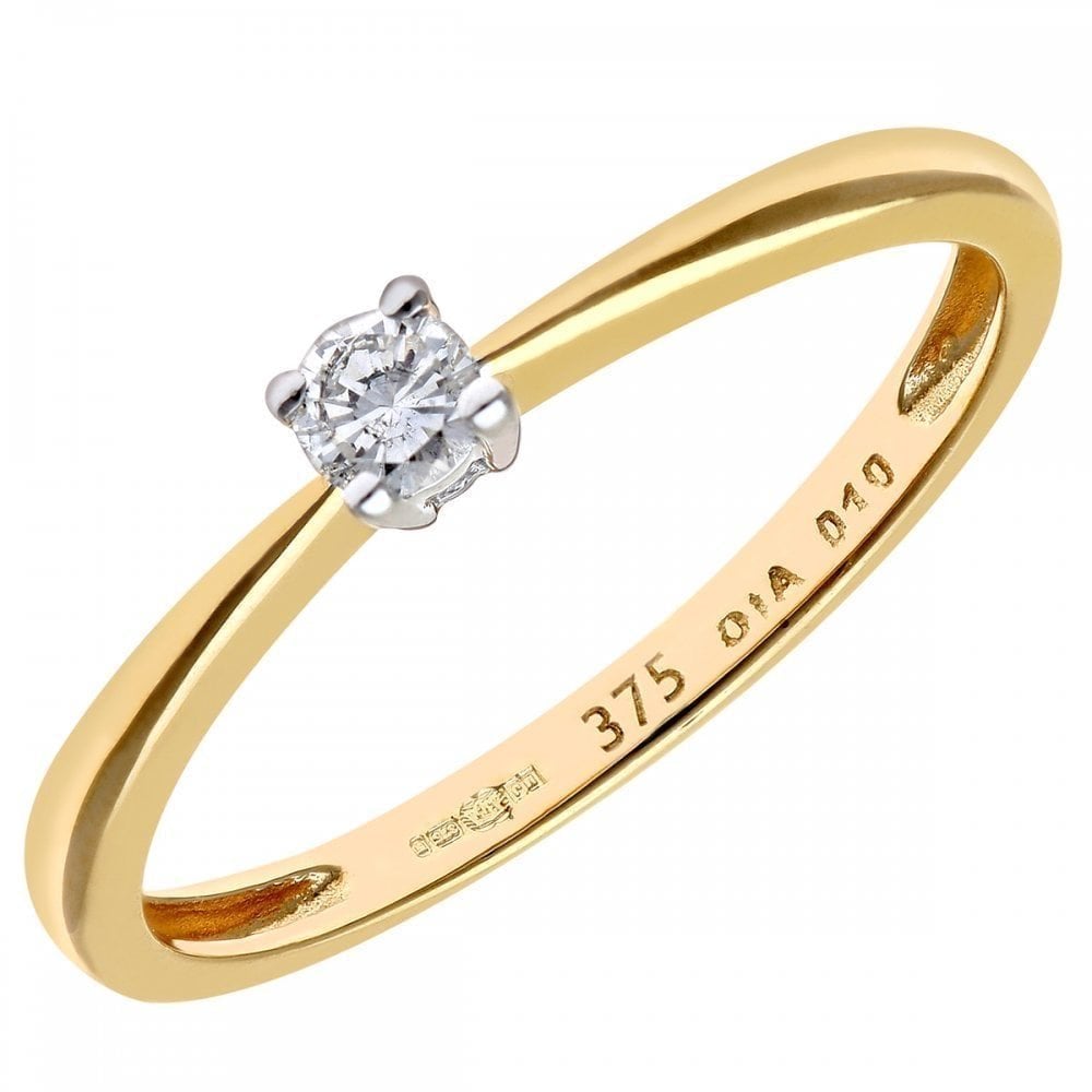 9ct Gold Natural Diamond Solitaire Engagement Ring Round Brilliant