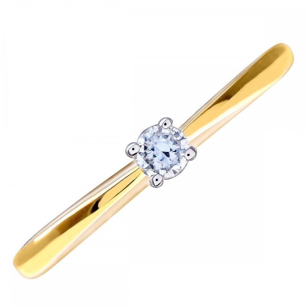 9ct Gold Natural Diamond Solitaire Engagement Ring Round Brilliant