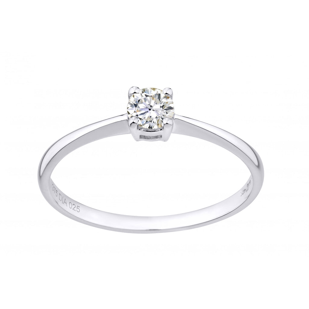9ct White Gold 0.25 Carat Natural Diamond Solitaire Engagement Ring Round Brilliant