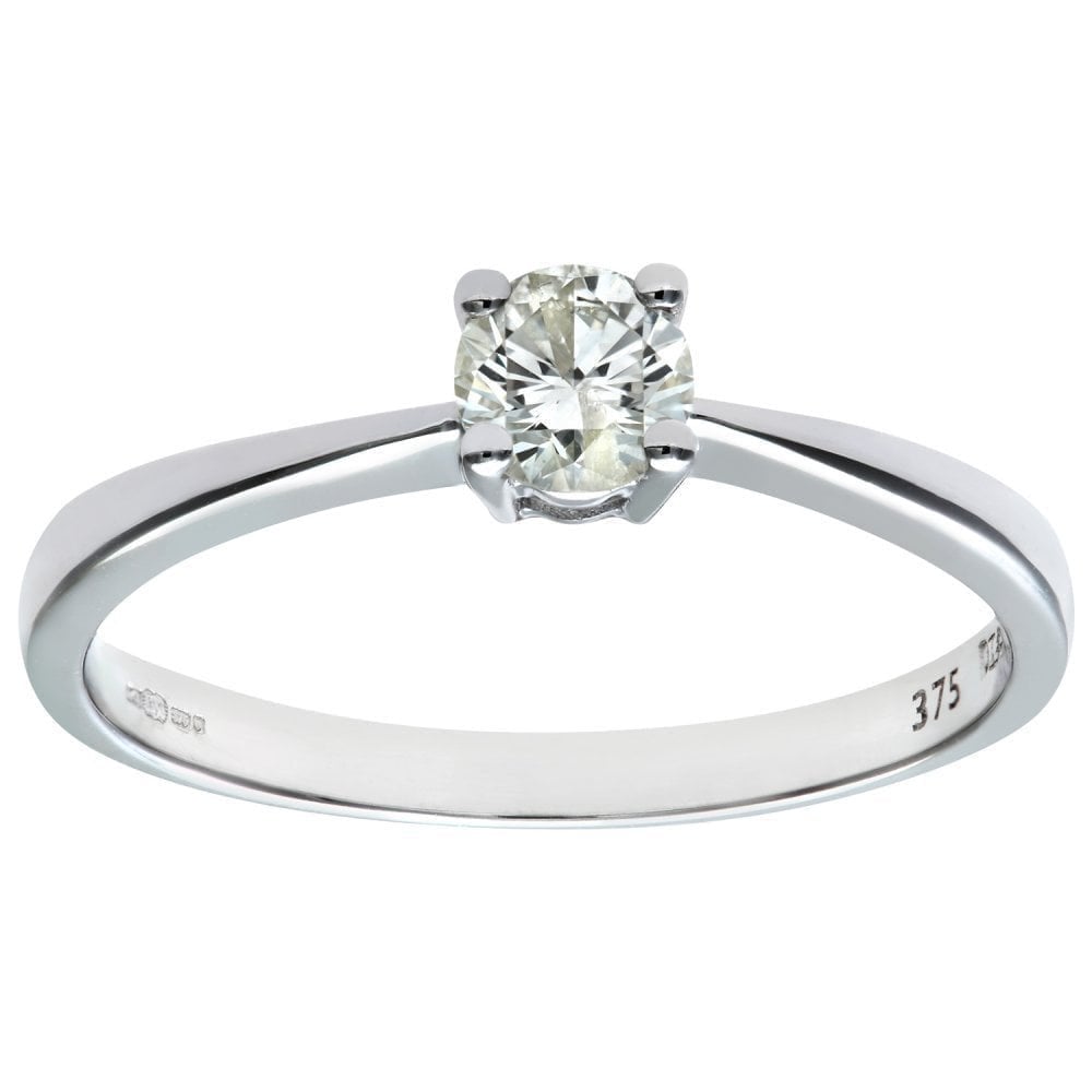 9ct White Gold Engagement Ring, IJ/I Certified 0.33ct Diamond, Round Brilliant