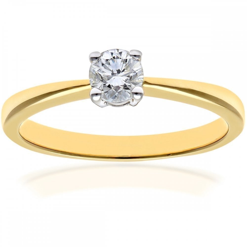 18ct Yellow Gold Engagement Ring, IJ/I Certified 0.33ct Diamond, Round Brilliant