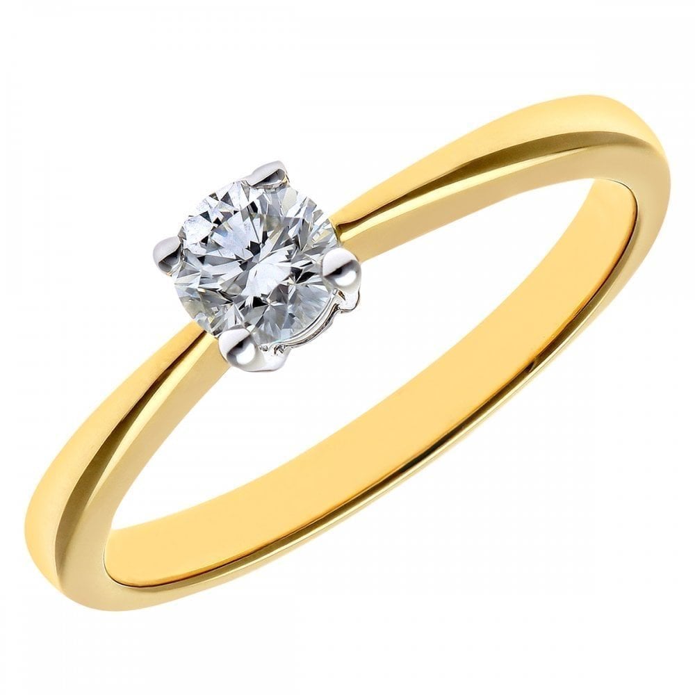 18ct Yellow Gold Engagement Ring, IJ/I Certified 0.33ct Diamond, Round Brilliant