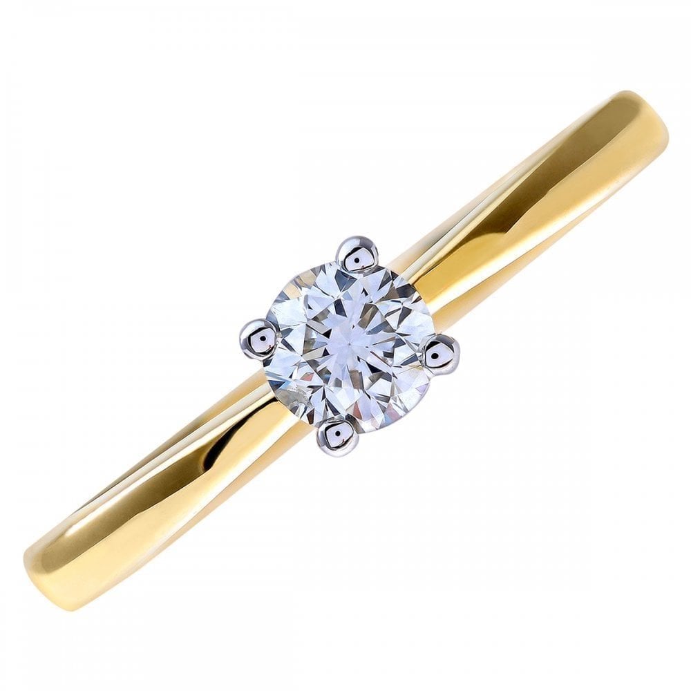 18ct Yellow Gold Engagement Ring, IJ/I Certified 0.33ct Diamond, Round Brilliant
