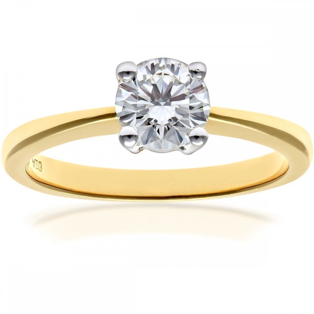 18ct Yellow Gold Engagement Ring, IJ/I Certified 0.75ct Diamond, Round Brilliant