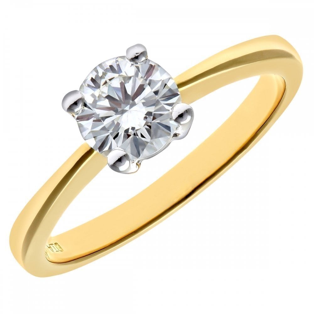 18ct Yellow Gold Engagement Ring, IJ/I Certified 0.75ct Diamond, Round Brilliant