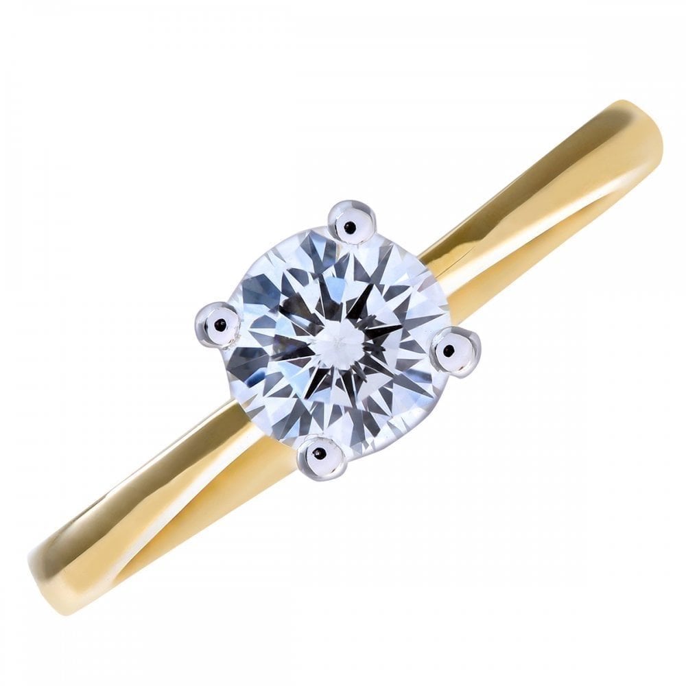 18ct Yellow Gold Engagement Ring, IJ/I Certified 0.75ct Diamond, Round Brilliant