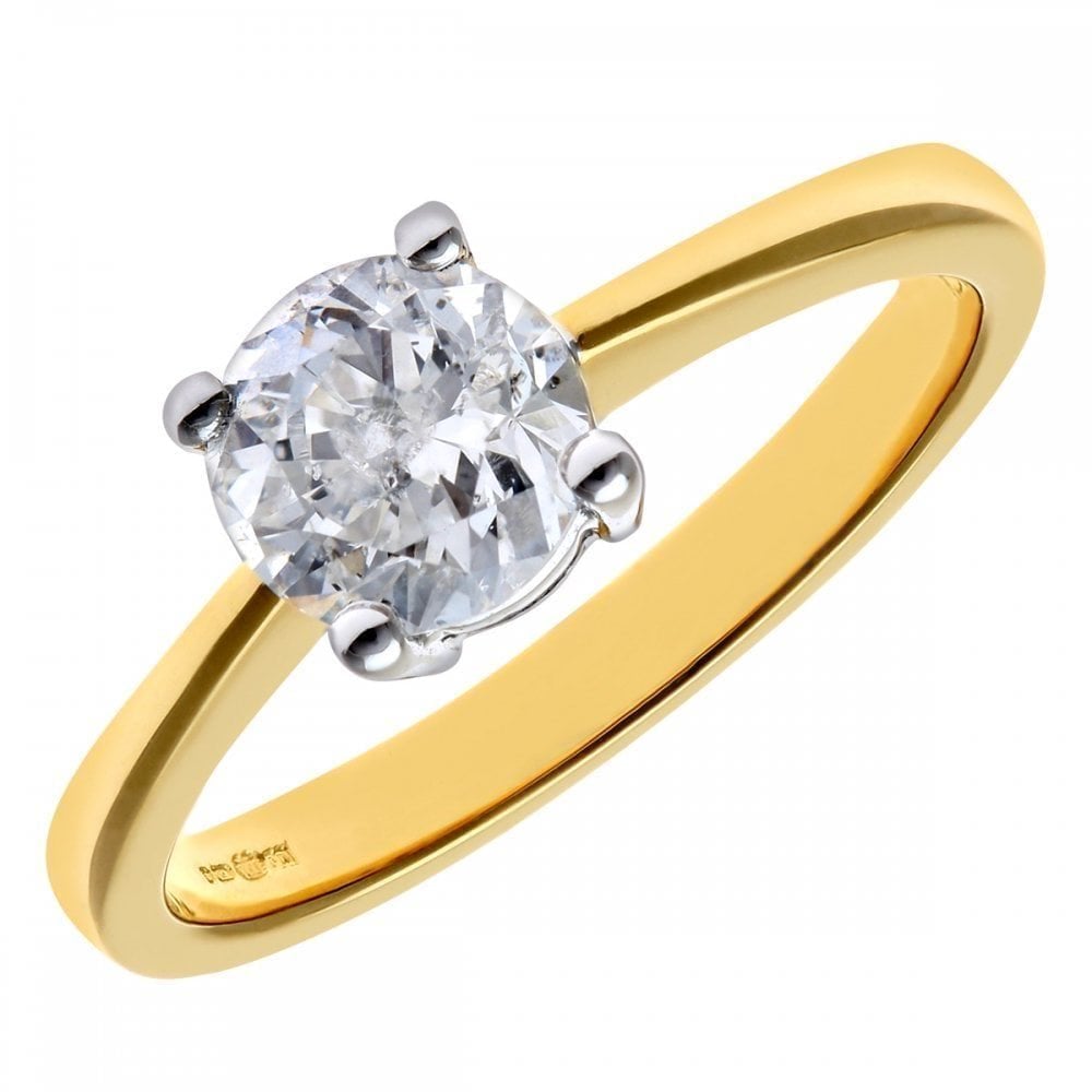 18ct Yellow Gold Engagement Ring, IJ/I Certified 1ct Diamond, Round Brilliant