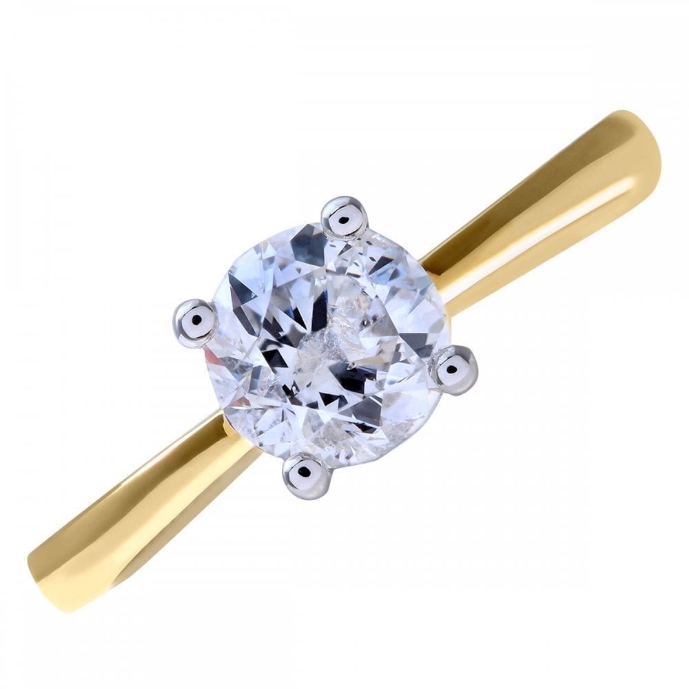 18ct Yellow Gold Engagement Ring, IJ/I Certified 1ct Diamond, Round Brilliant