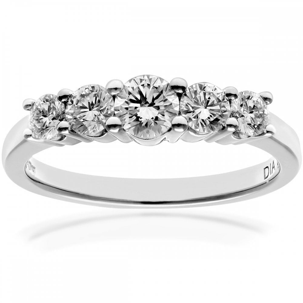 Platinum 5 stone Eternity Ring, IJ/I Certified Diamonds, Round Brilliant, 0.75ct Diamond