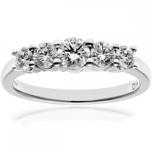 18ct White Gold 5 stone Eternity Ring, IJ/I Certified 0.75ct Diamonds, Round Brilliant