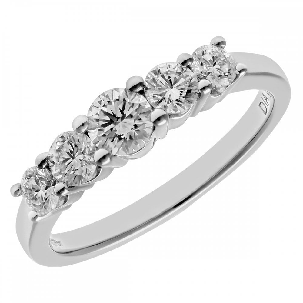 18ct White Gold 5 stone Eternity Ring, IJ/I Certified 0.75ct Diamonds, Round Brilliant