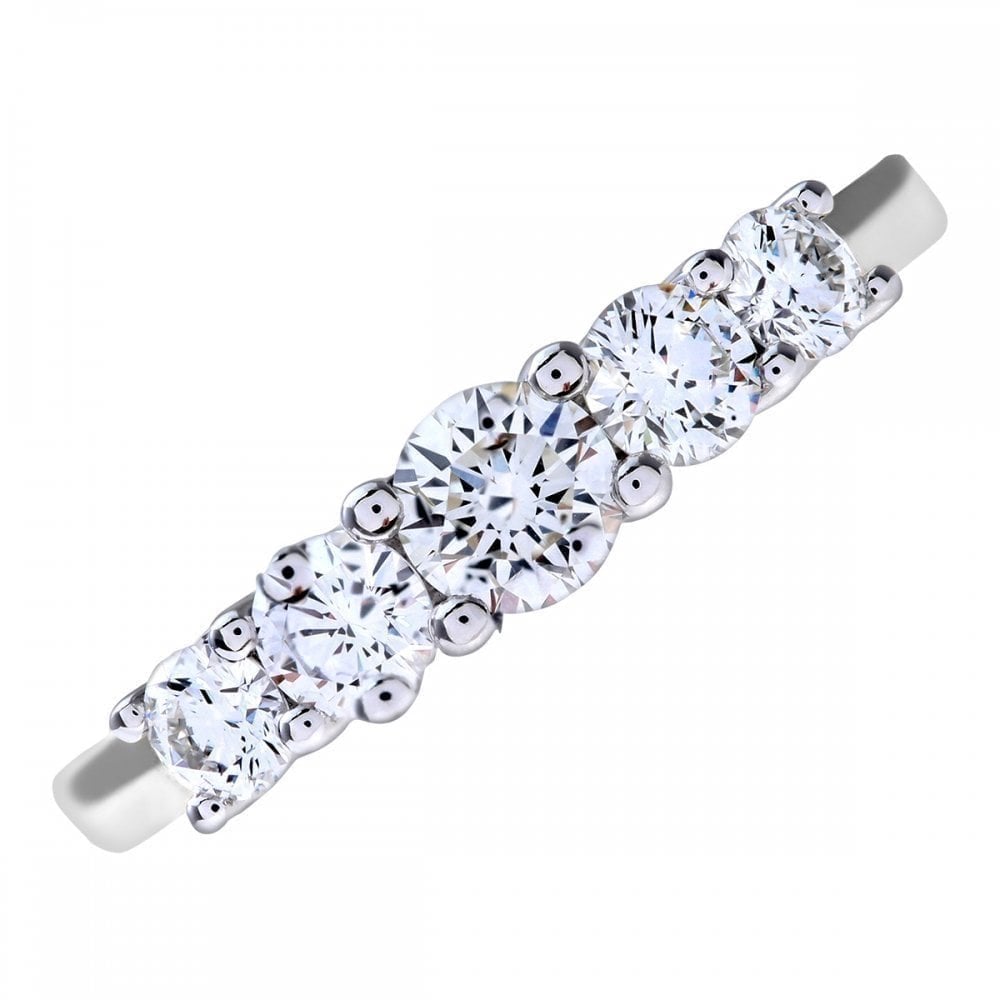 18ct White Gold 5 stone Eternity Ring, IJ/I Certified 0.75ct Diamonds, Round Brilliant