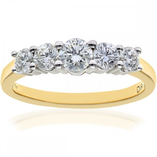 18ct Yellow Gold 5 stone Eternity Ring, IJ/I Certified 0.75ct Diamonds, Round Brilliant