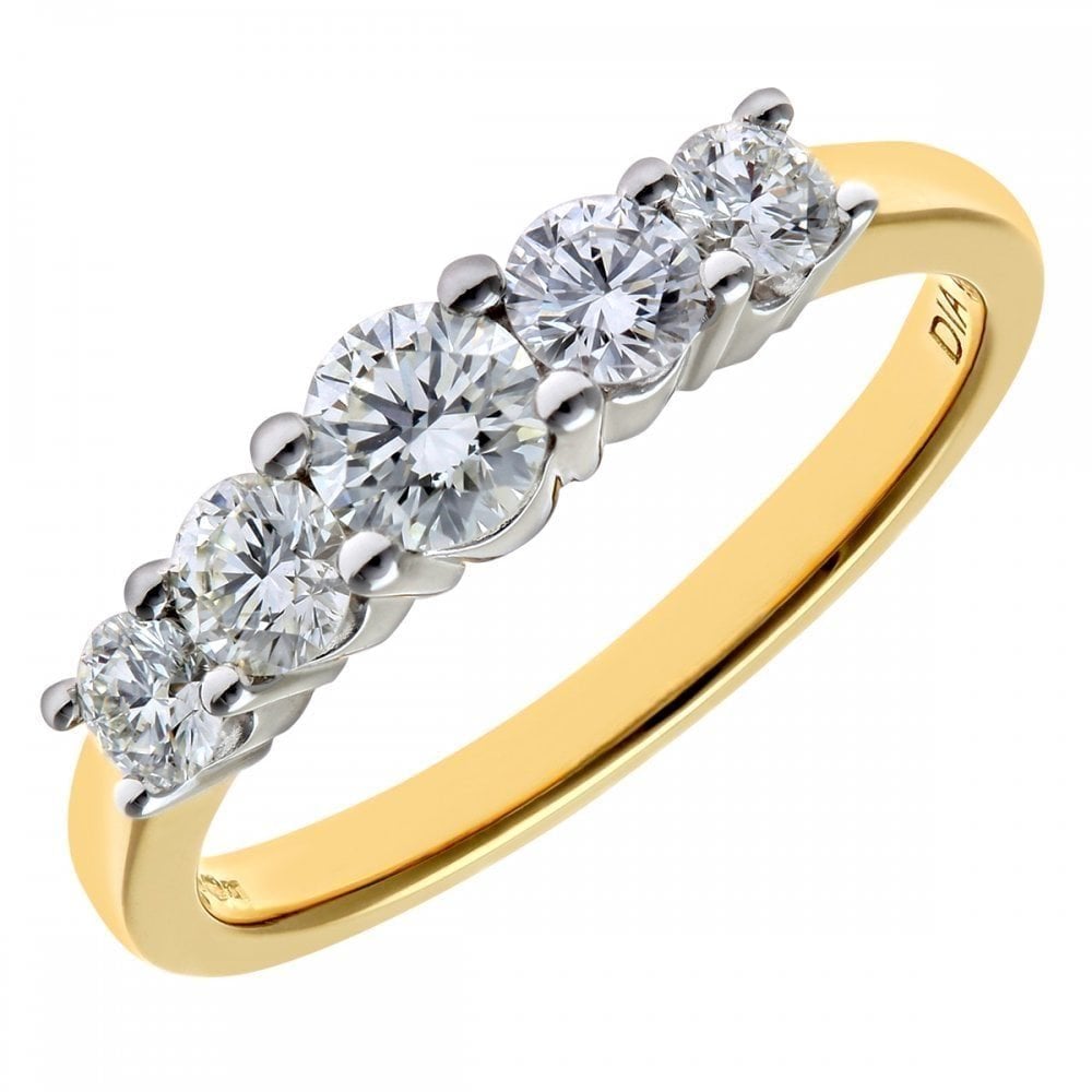 18ct Yellow Gold 5 stone Eternity Ring, IJ/I Certified 0.75ct Diamonds, Round Brilliant