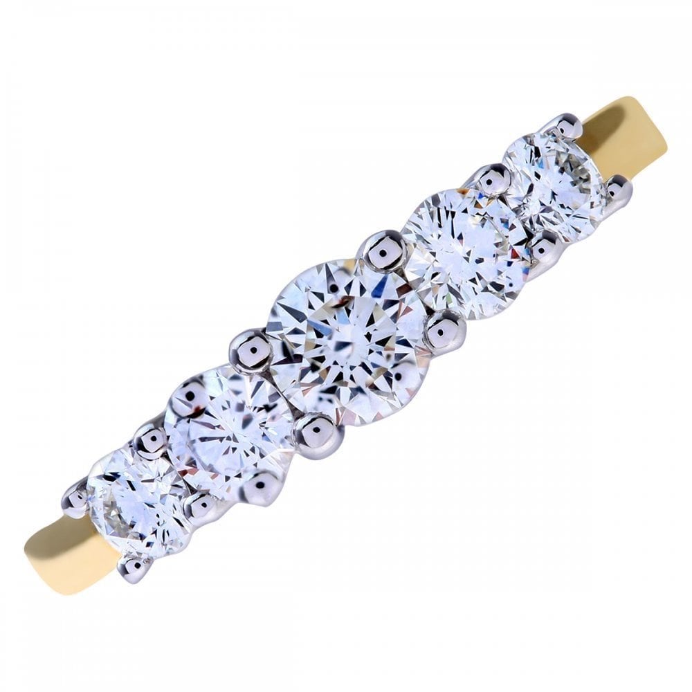 18ct Yellow Gold 5 stone Eternity Ring, IJ/I Certified 0.75ct Diamonds, Round Brilliant