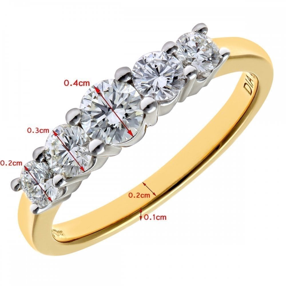 18ct Yellow Gold 5 stone Eternity Ring, IJ/I Certified 0.75ct Diamonds, Round Brilliant