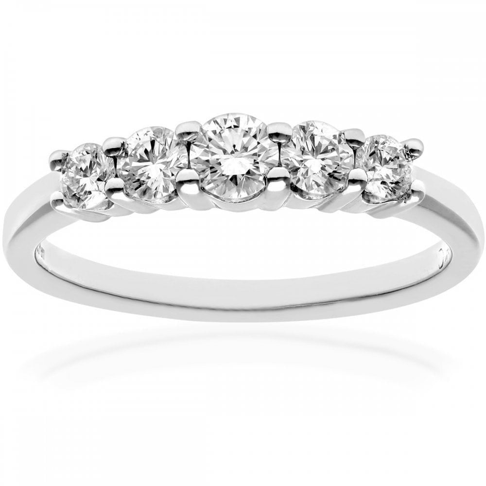 Platinum 5 stone Eternity Ring, IJ/I Certified 0.50ct Diamonds, Round Brilliant