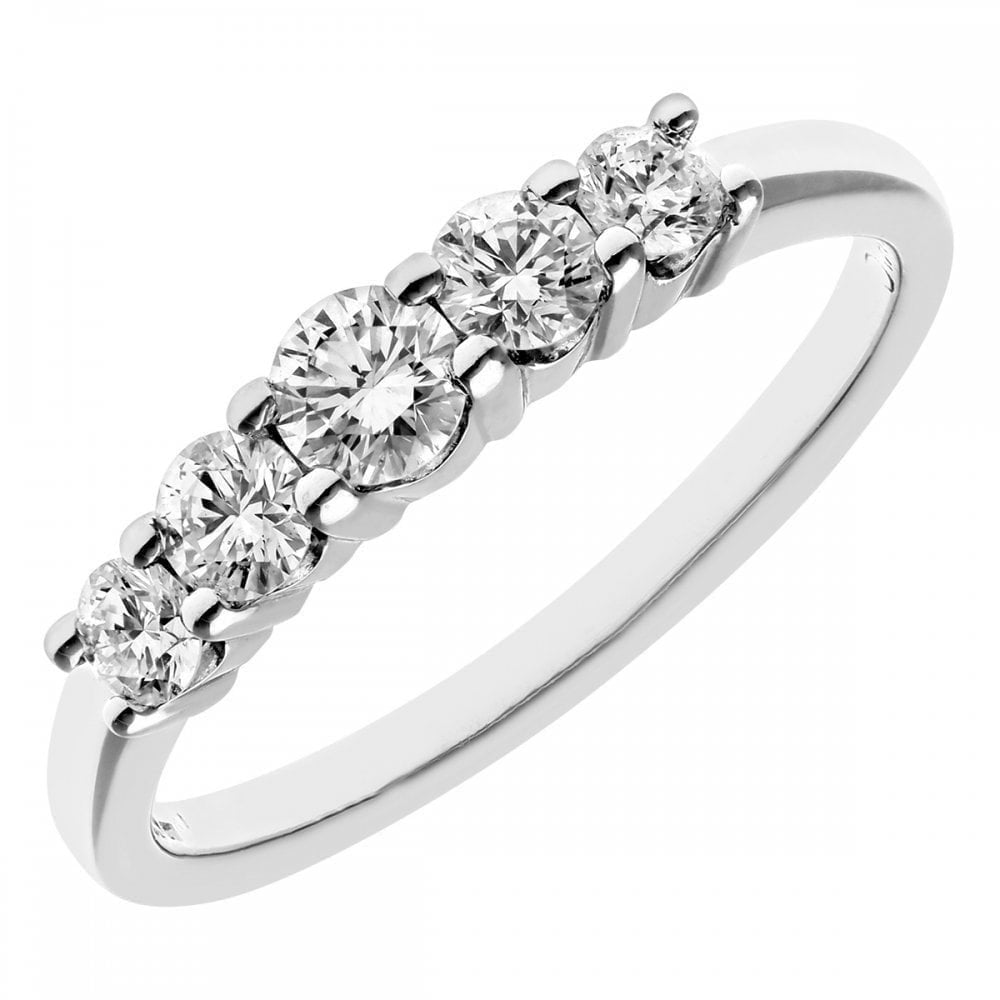 Platinum 5 stone Eternity Ring, IJ/I Certified 0.50ct Diamonds, Round Brilliant