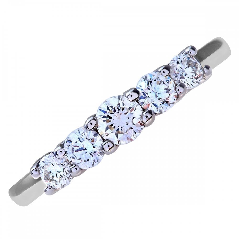 Platinum 5 stone Eternity Ring, IJ/I Certified 0.50ct Diamonds, Round Brilliant